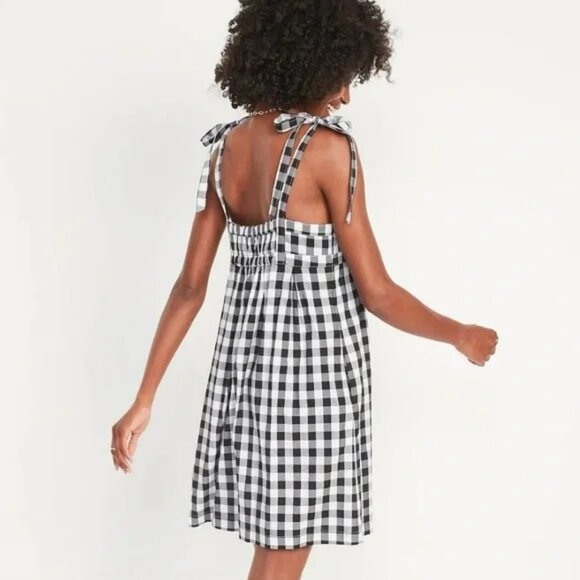 Tie-Shoulder Gingham Mini Babydoll Swing Dress - Picture 2 of 5